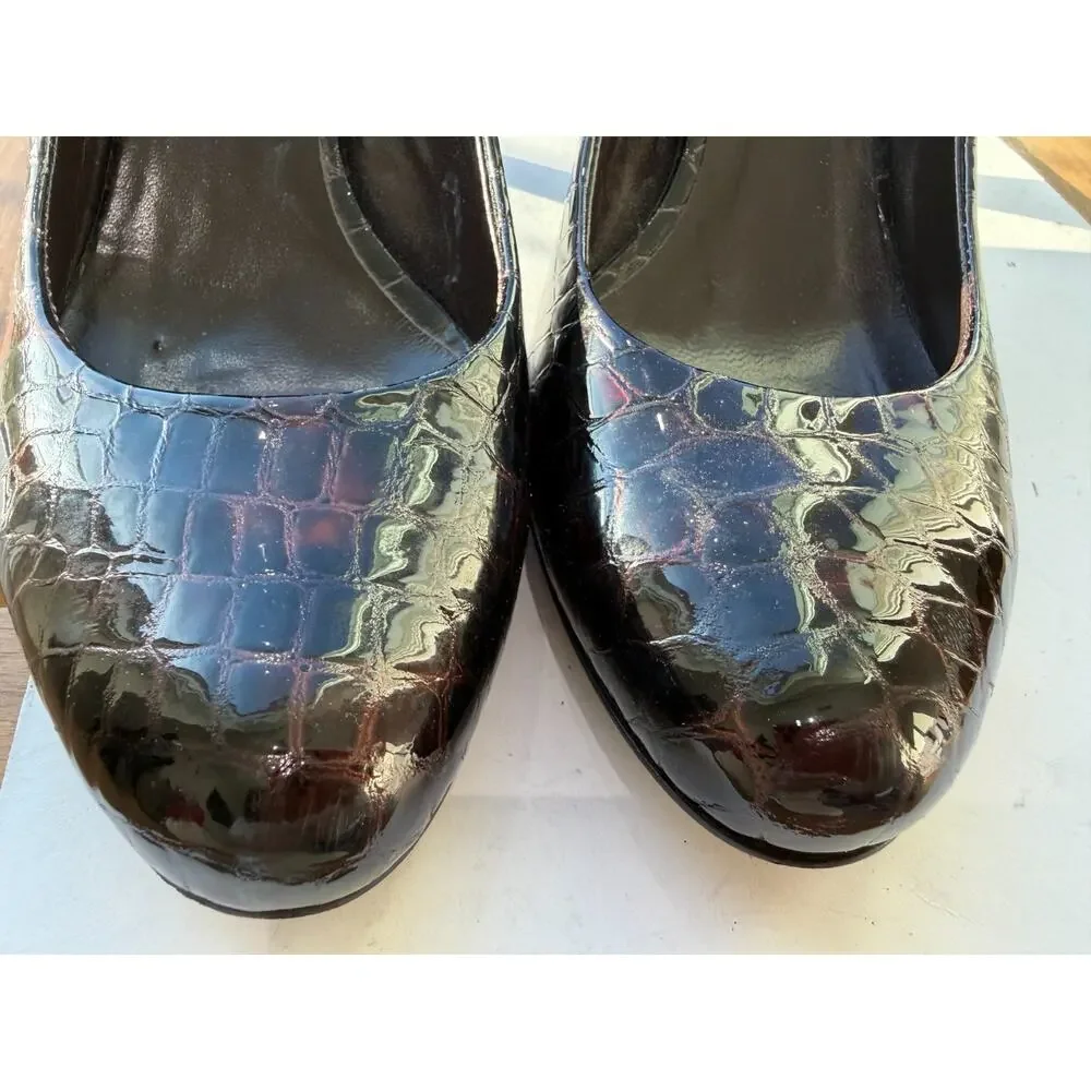 Vintage Handmade Croc Embossed Leather Pumps Brown 2